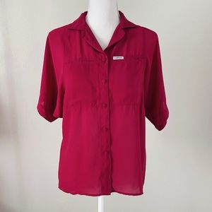 Vintage 70s 80s Semi Sheer Short Sleeve Button Down Shirt